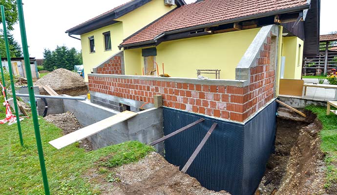 A residential house foundation repair on progress