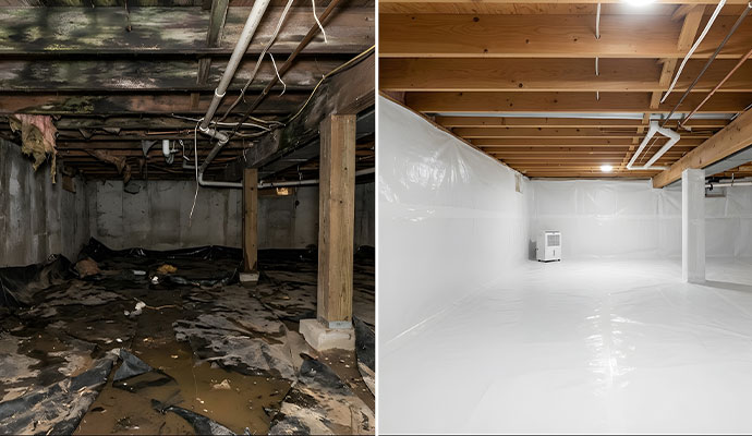 Before and after of basement waterproofing