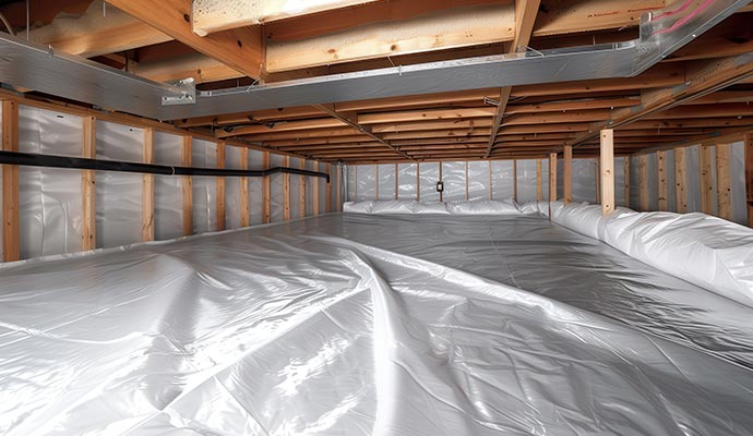 Clean crawl space with vapor barrier