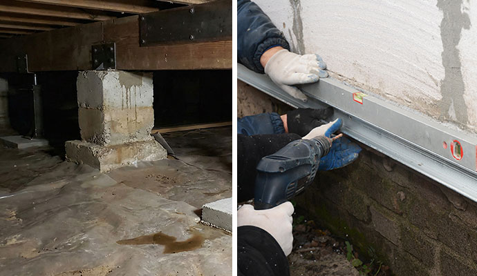 Collage of crawl space and foundation repair