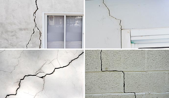 Collage of different types of cracked walls