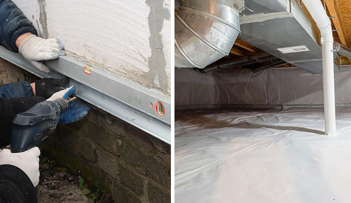 Collage of foundation repairing service and encapsulated crawl space