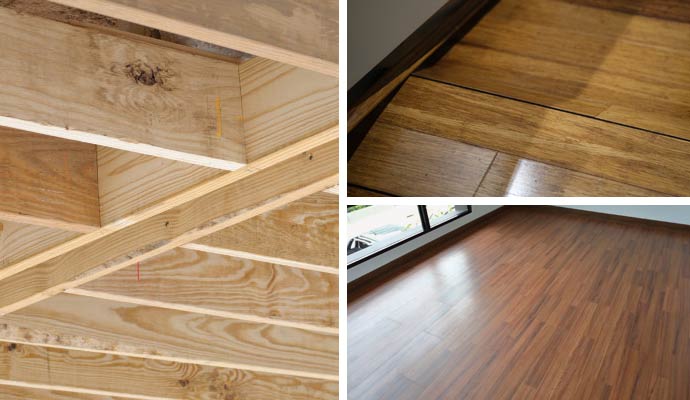Collage of joist and girder, sagging floor and subfloor