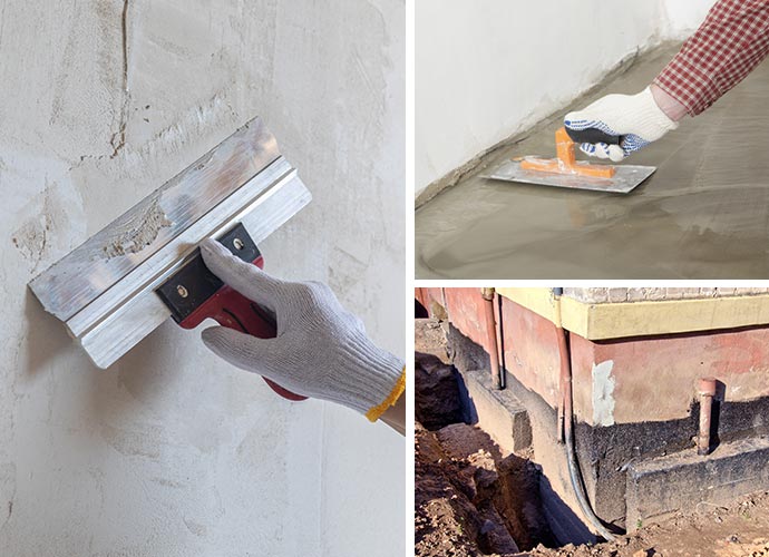 Collage of wall repair floor repair and foundation stabilization