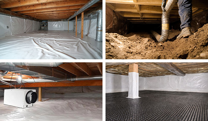 Crawl space encapsulation and dehumidifier installation