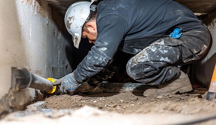 Crawl space plumbing repair and pipe installation