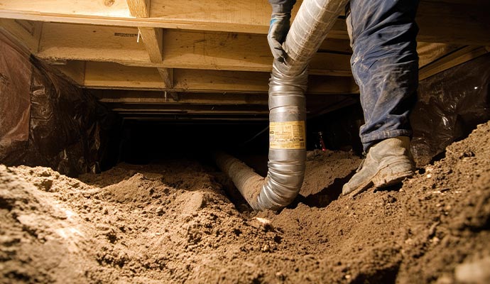 Person repairing crawl space 