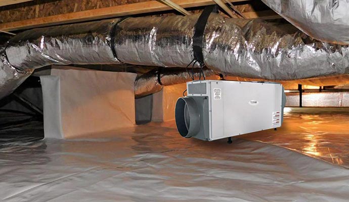 Installed dehumidifier in the crawl space
