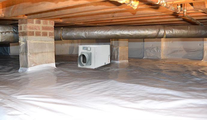 Installed dehumidifier in the crawl space