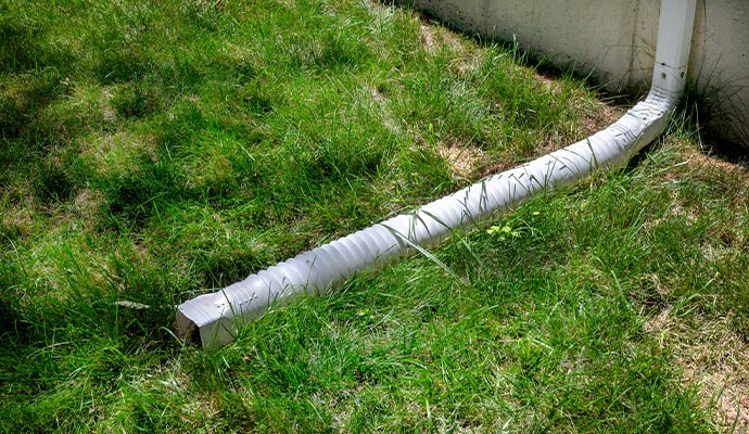 Downspout extension on lawn