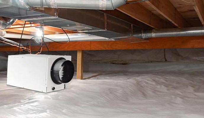 Professionally installed dehumidifier in the crawl space