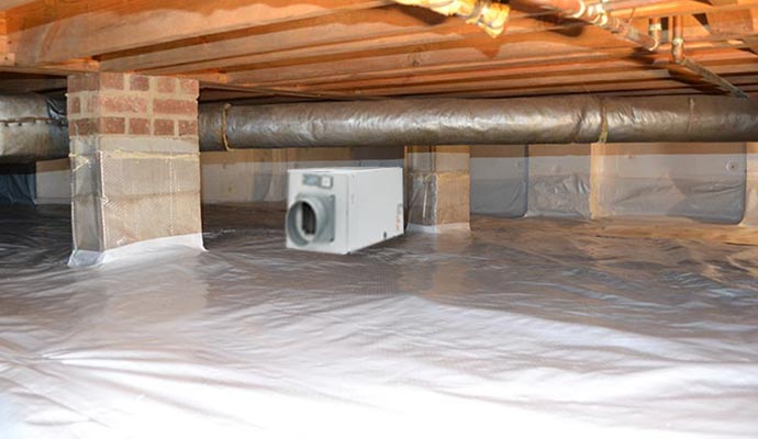 Installed dehumidifier in the crawl space
