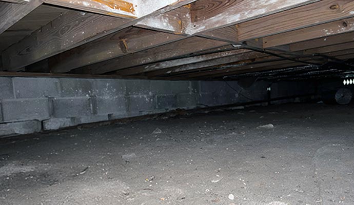 Moldy wood in a crawl space