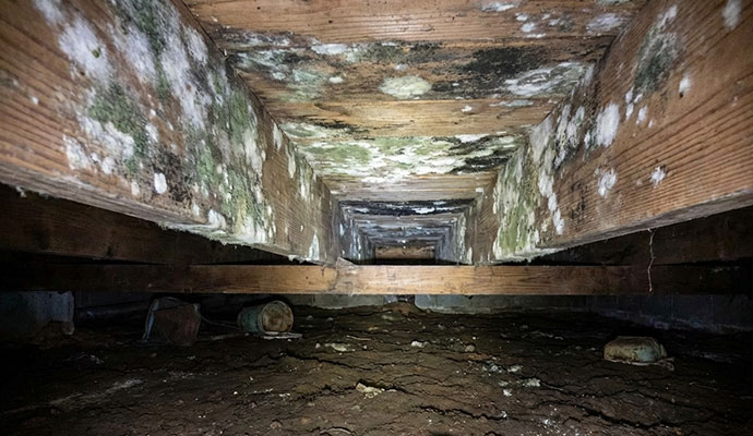 Crawl space wood rot and mold growth