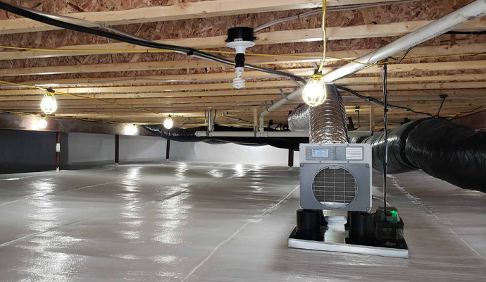 Installed dehumidifier in crawl space