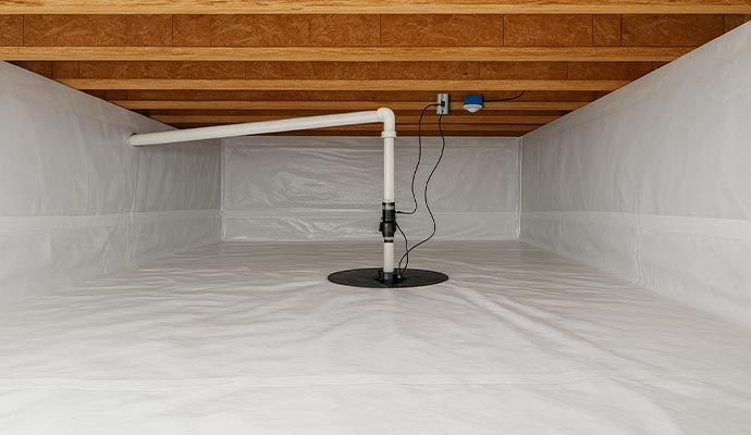 Installed sump pump in a crawl space