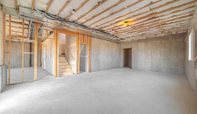 Unfinished basement ready for waterproofing