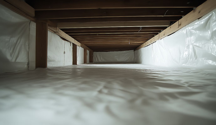 Encapsulated crawl space with vapor barrier
