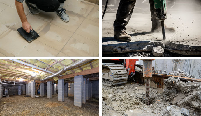 Collage of various foundation repairing services
