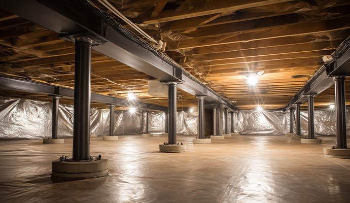 Crawl space with proper foundation support