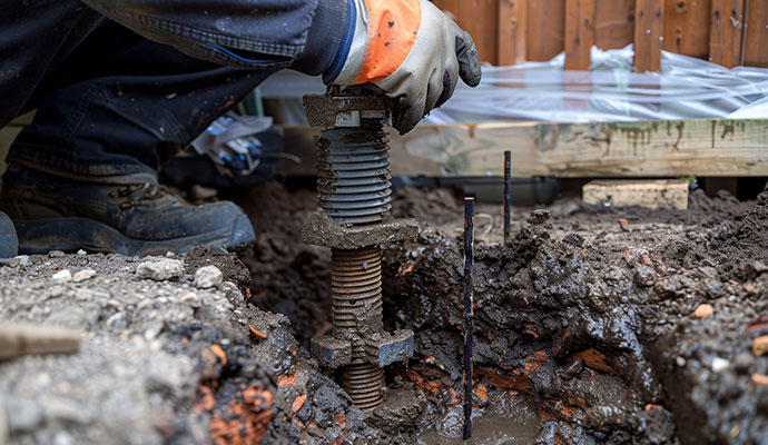 Foundation repair helical pier installation
