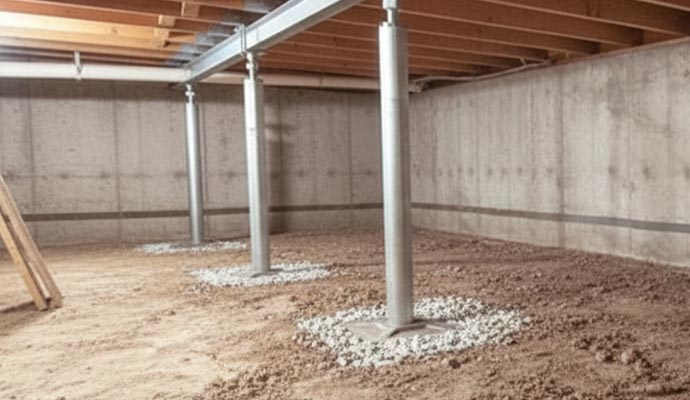 Foundation repair steel jack posts structural support