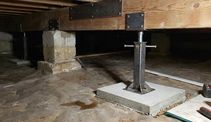 Installed metal crawl space support post