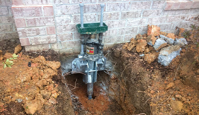 Installed push piers for foundation settlement