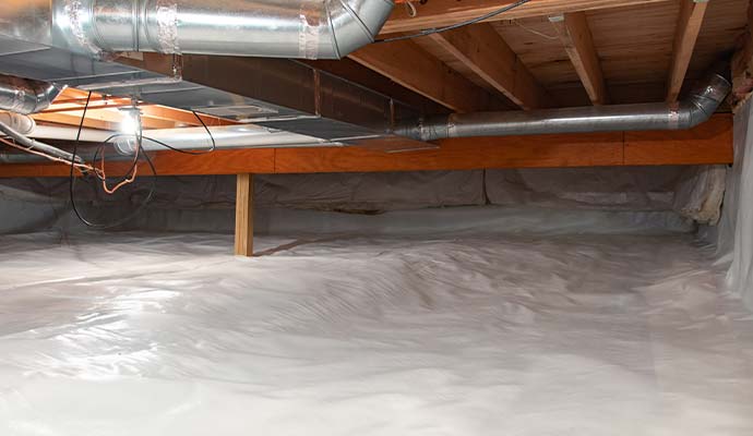 A fully waterproofed and encapsulated crawl space
