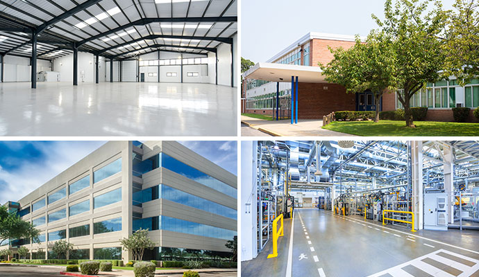 Collage of different commercial buildings