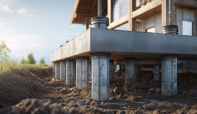 Concrete foundation slab supported by foundation piles