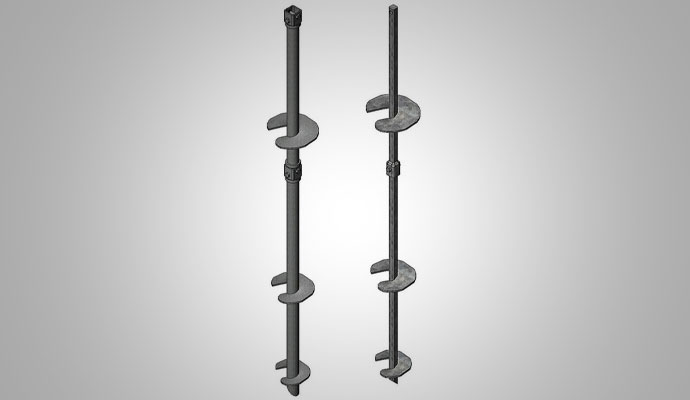 Two 3D models of helical piers used for foundation support