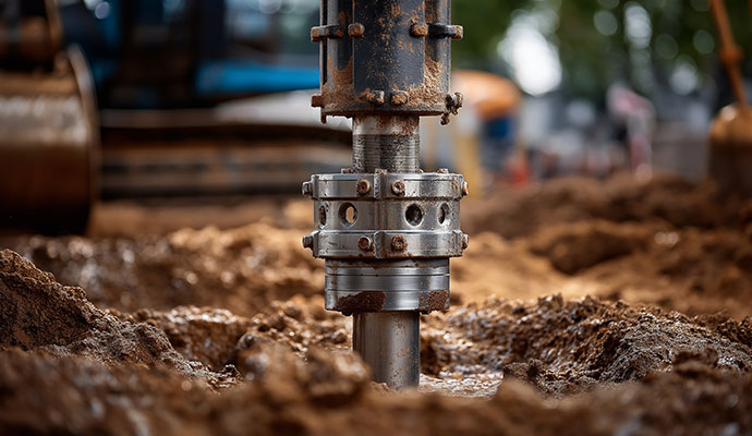 Hydraulic drive head driving steel pile into ground