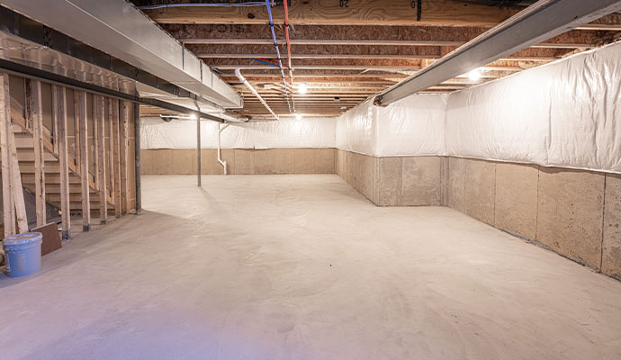 Clean waterproofed basement