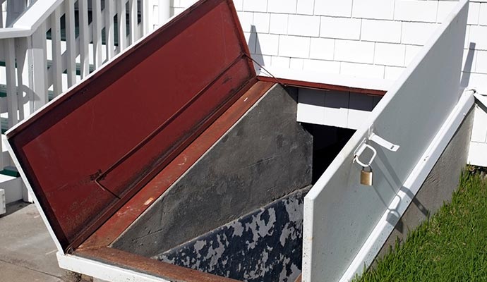 Installed crawl space access door