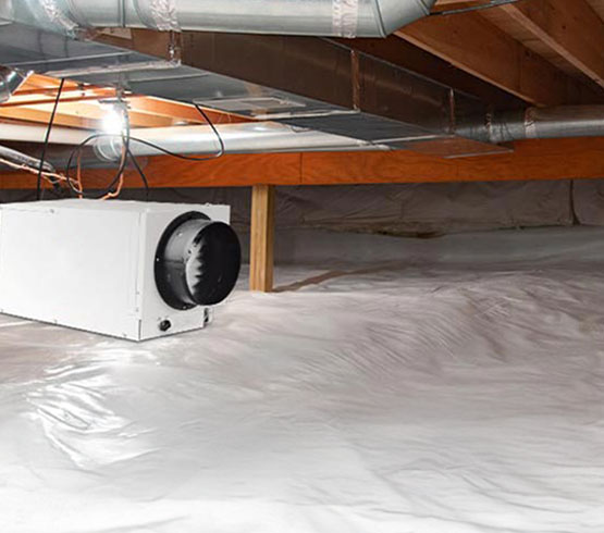 Crawl space installed with dehumidification system to prevent dampness