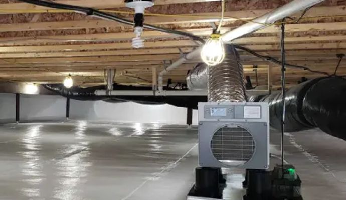 Newly installed dehumidifier in crawl space