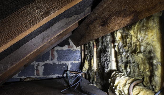 Rotten wood structure in crawlspace