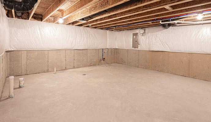 Waterproofed basement space