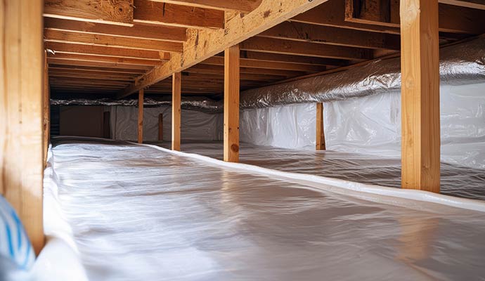 Waterproofed crawl space interior