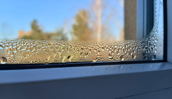 Window condensation and water droplets caused by high indoor humidity